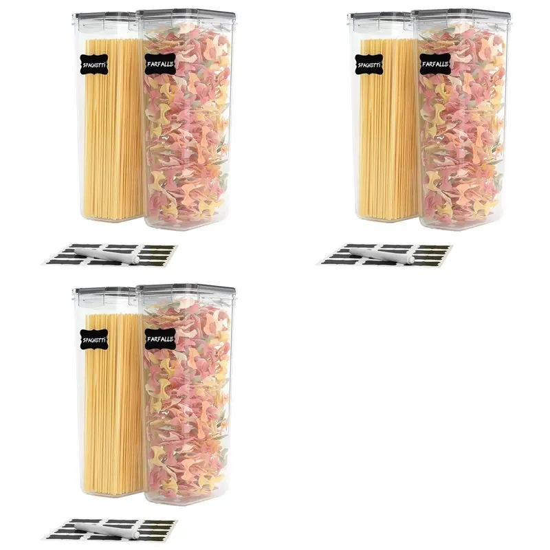 A02F-Airtight Tall Food Storage Container Set, 6Pcs 2.8L Spaghetti Containers For Pantry Organization And Storage