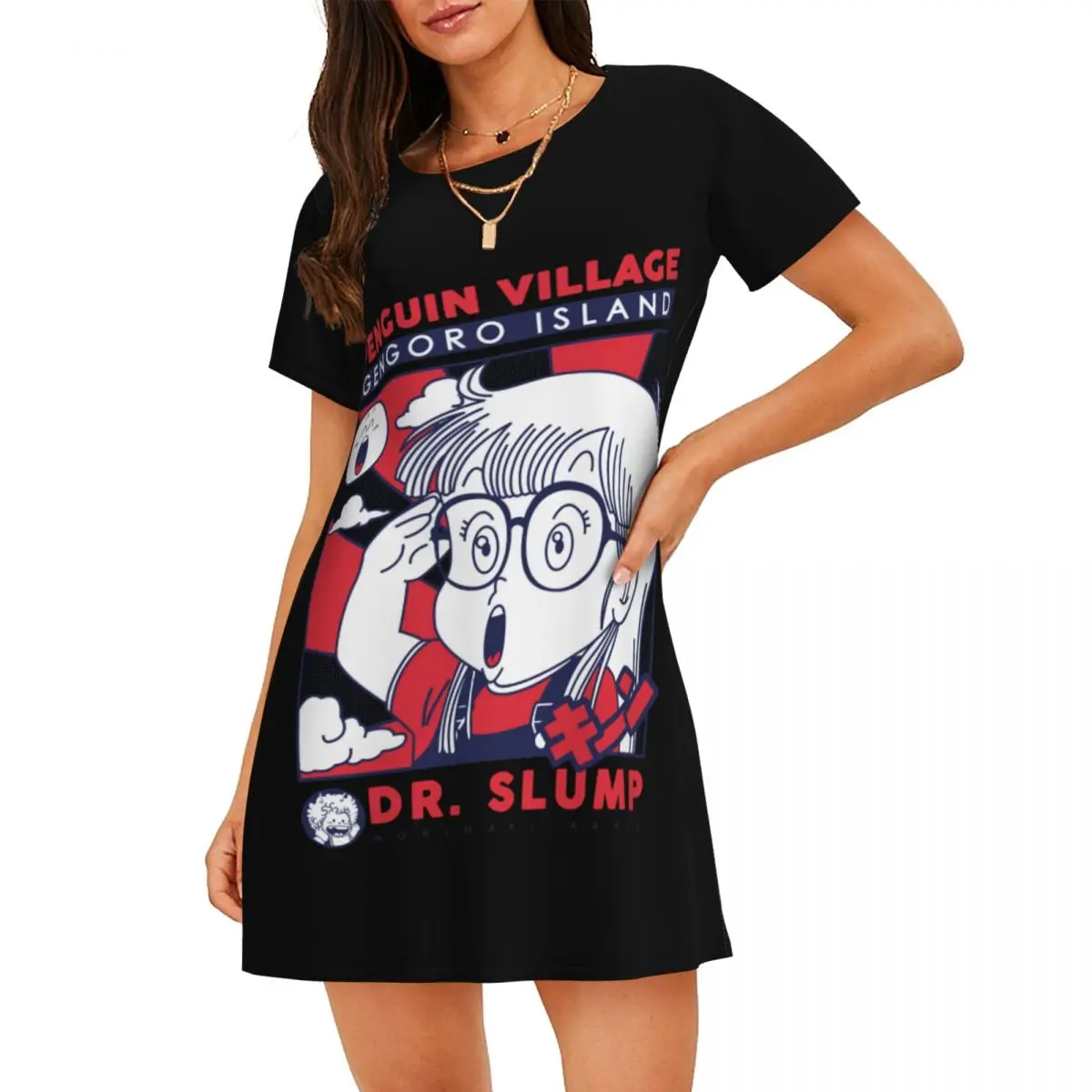 

Custom Cool Arale Dr Slumpes Women Short Sleeve Nightdress Japanese Anime Manga Pullover Nightgown For Sleeping Nightgown