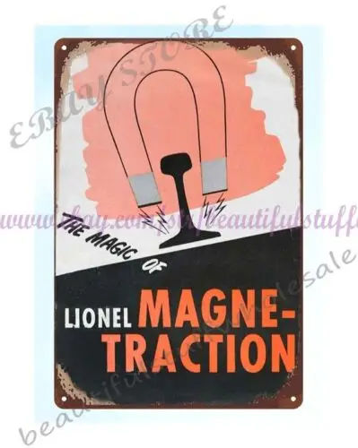 bedroom 1940s Lionel Magne-Traction train Model Railroad railway metal tin sign