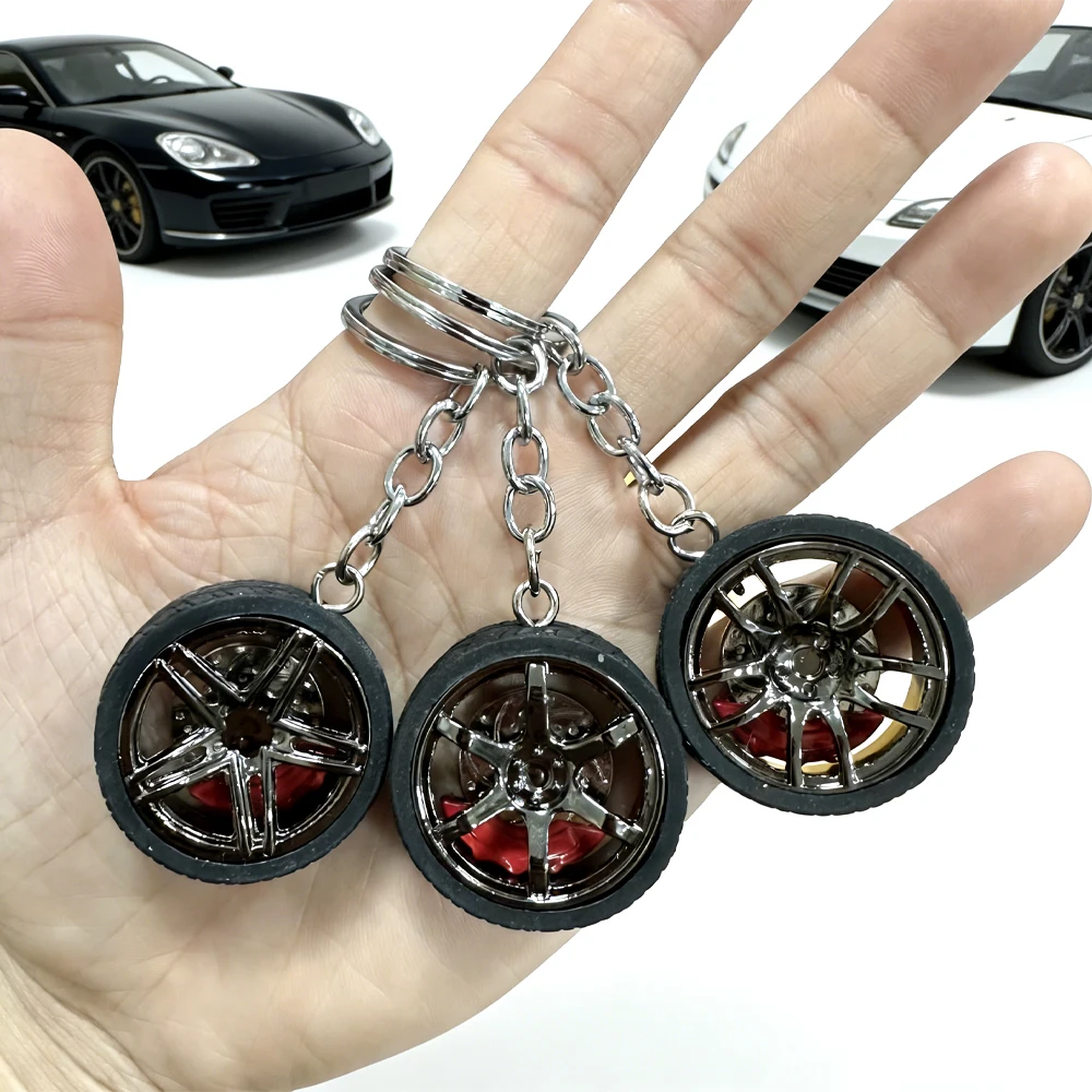 Auto-Rad-Schlüsselanhänger, Kleiner Reifen-Felgen-Schlüsselanhänger mit Bremsscheibe, Automobil-Schlüsselanhänger, Geschenk für Autoliebhaber, Auto-Rad-Schlüsselanhänger