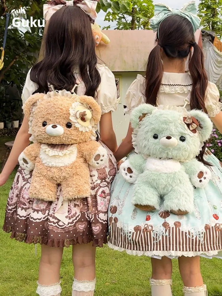 Adorable Bear Doll Plush Backpack Double Shoulder Strap Crossbody Bag Gift for Young Women Soft Casual Animal Shaped Bag