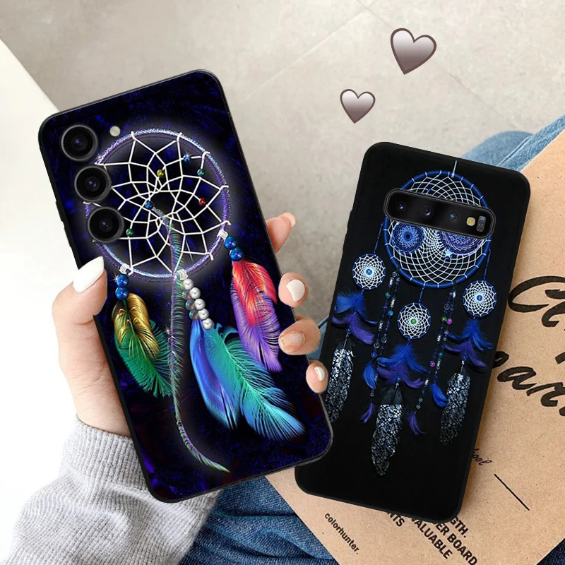 Phone Cases For Samsung Galaxy S24 S23 Ultra S22 S21 S20 FE Plus Note20 S10 Lucky Dreamcatcher Black Soft Anti-Drop Cover