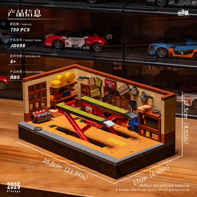 مكعبات بناء جراج ركن السيارة مع منصة رفع ذات سرعة مناسبة   سلسلة السيارات الحلي تجميع المشهد لعبة مجسمة هدية #4