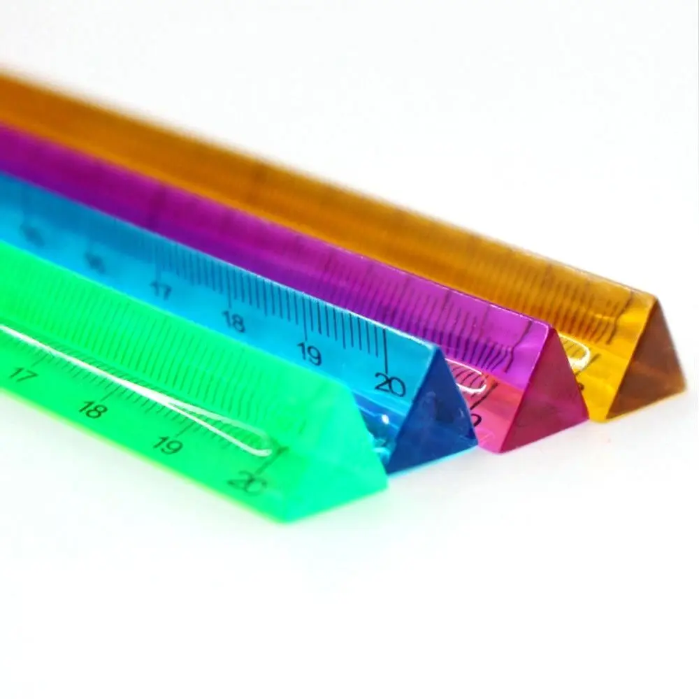 Random Color Transparent Straight Measuring Scale Crystal Stationery Supplies Kids Gift Triangular Ruler Drafting Accessories