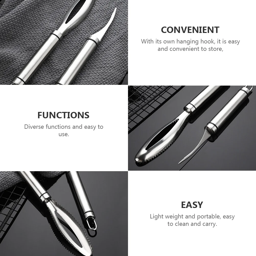 

1 Set Stainless Steel Scale Scraper Line Cutter Shrimp Opener Fish Skin Cleaner Kitchen Utensil Fish Scraping Tool Metal Shrimp