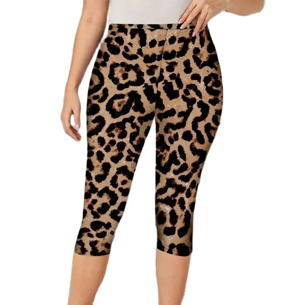 Leopard print stretch slimming elastic waist tight casual leggings capri pants for women spring/summer