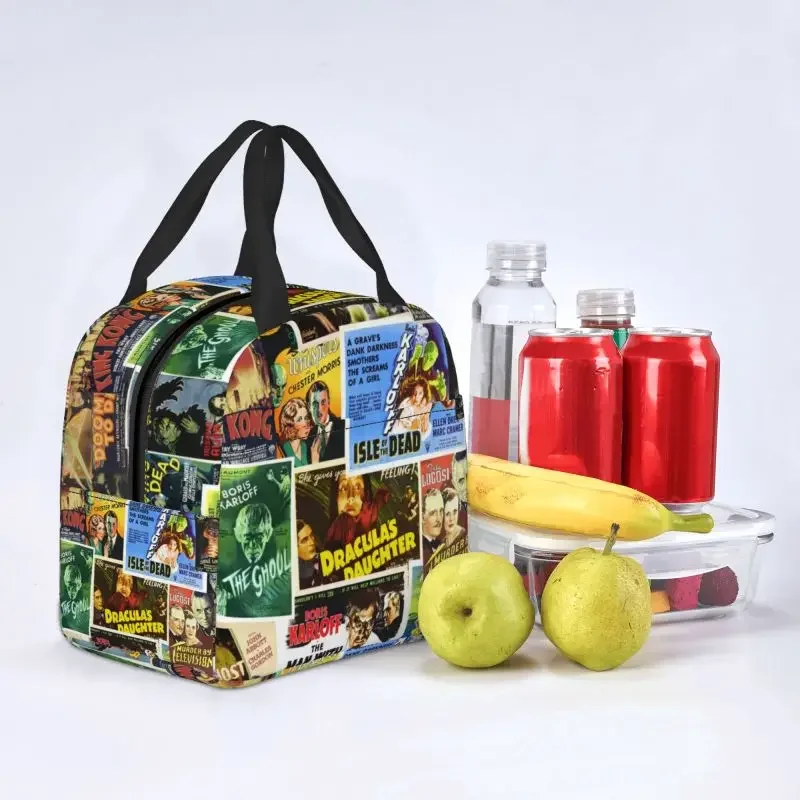 Vintage Horror Movie Insulated Lunch Bag for Camping Travel Frankenstein Cooler Thermal Bento Box Kids Food Container Tote Bags