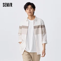 Semir Men Short-Sleeved Shirt Summer Fashion Color-Blocked Patchwork Striped Top Daily Commute Handsome Casual Wear