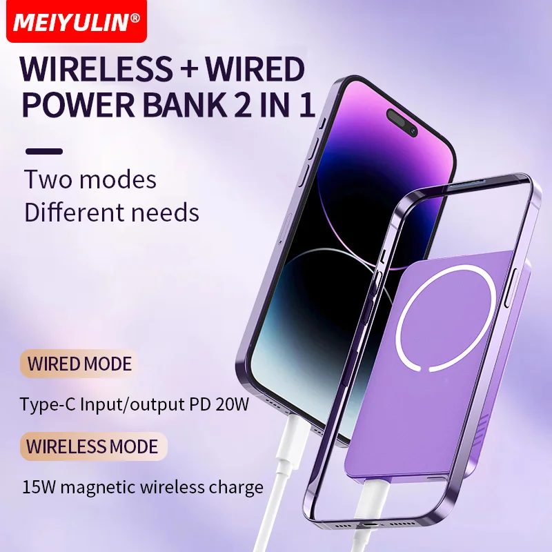 Portable Magnetic 10000mAh Power Bank Wireless Fast Charging 22.5W External Battery 5000mAh Slim Metal Powerbank For iPhone