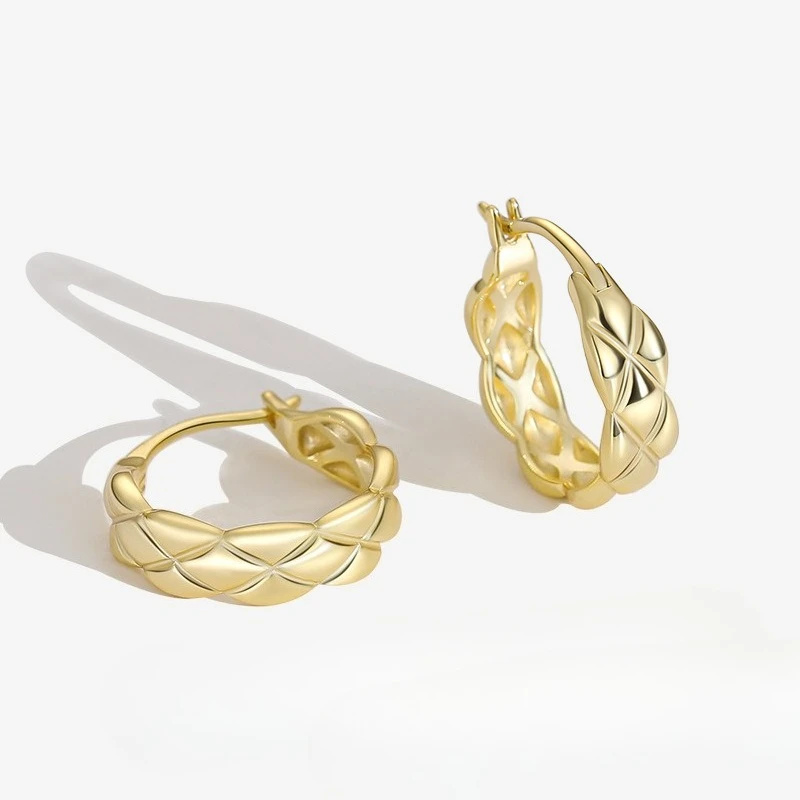 New S925 Silver Korean Edition Earrings for Women INS Simple Diamond Grid Ear Buckle Earrings Versatile Earrings Wedding Jewelry
