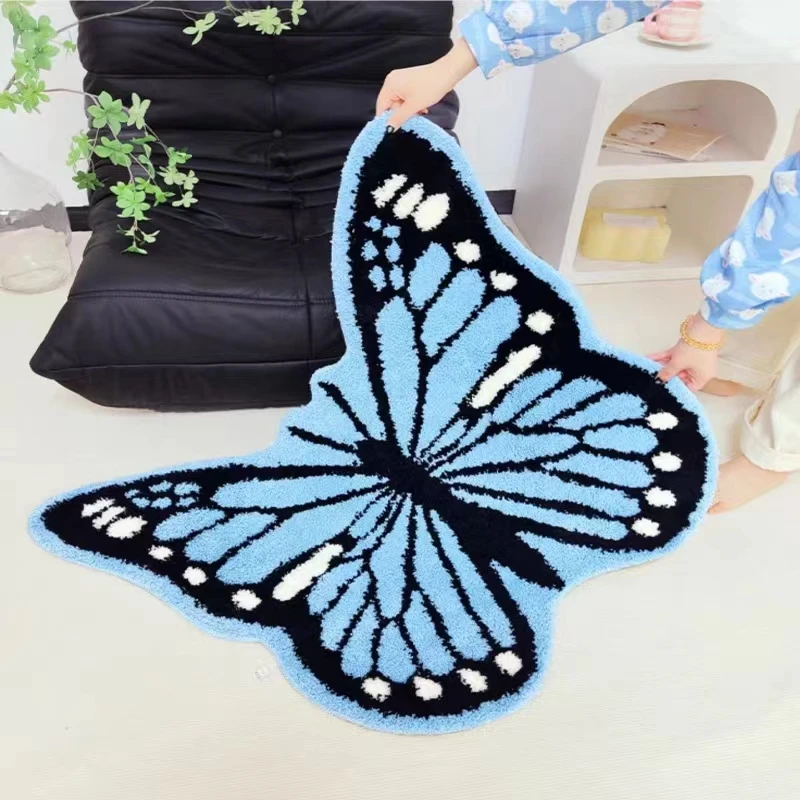 INS Style Butterfly Shape Area Rug for Living Room Bedroom Bathroom Decoration 3D Butterfly Carpet Plush Absorbent Floor Mat