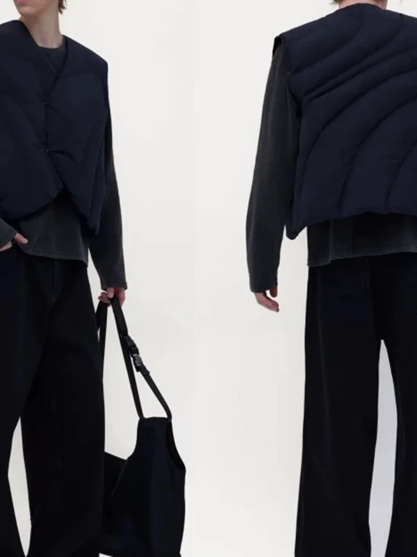 

Lightweight American Sle Men's Vest Warm Winter Faion Deconstructed Design Cleanfit oulder Cotton Jaet Zipper Decoration