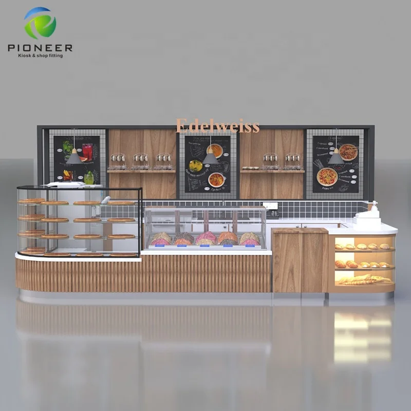 Custom. تخصيص الخشب الصلب مقهى كشك كعكة عرض عرض بار تصميم كشك القهوة #4