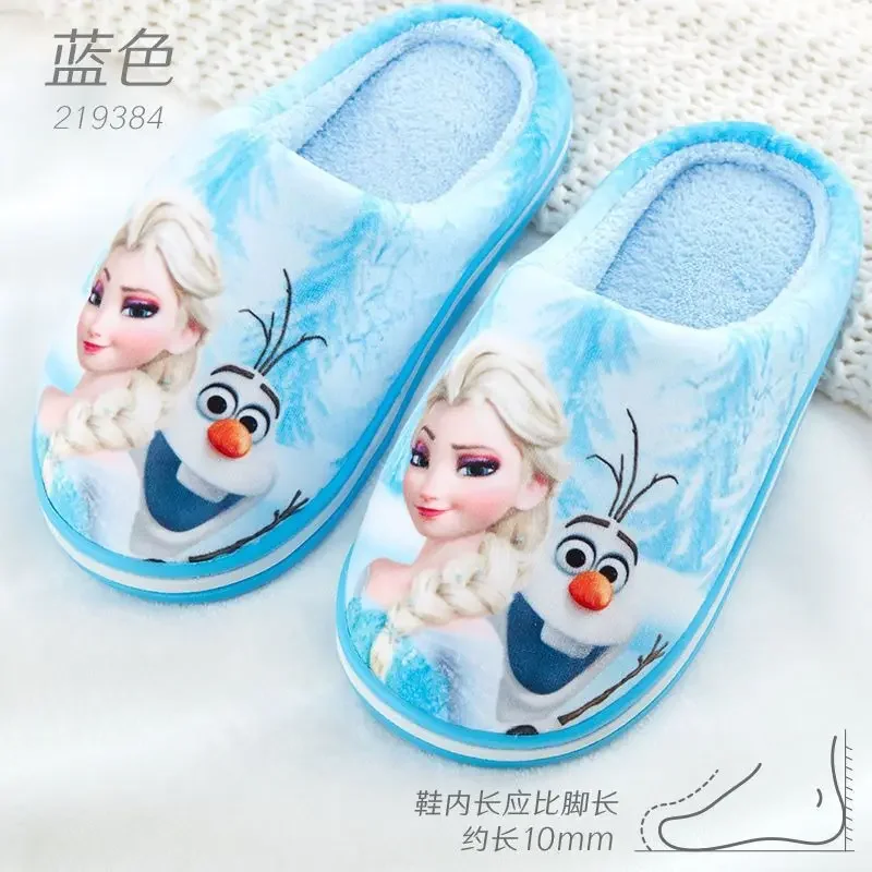 Disney Frozen Elsa Princess Shoes Children\'s Cotton Slippers Girls Cute Lightweight Cartoon Winter Warm Home Cotton Slippers