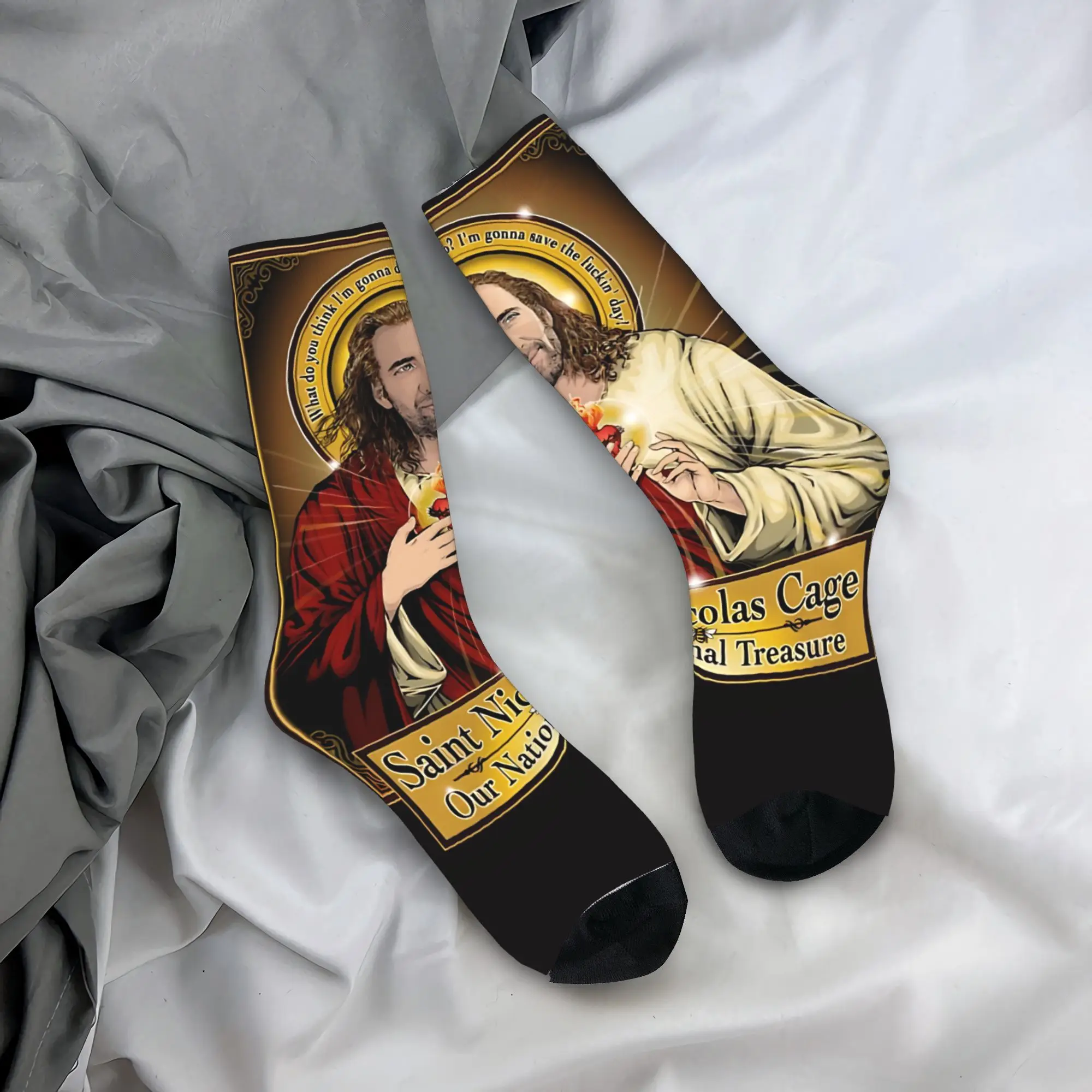 

Носки с принтом Николаса Кейджа, противоскользящие носки для пар, мягкие дышащие зимние модные носки для скейтборда