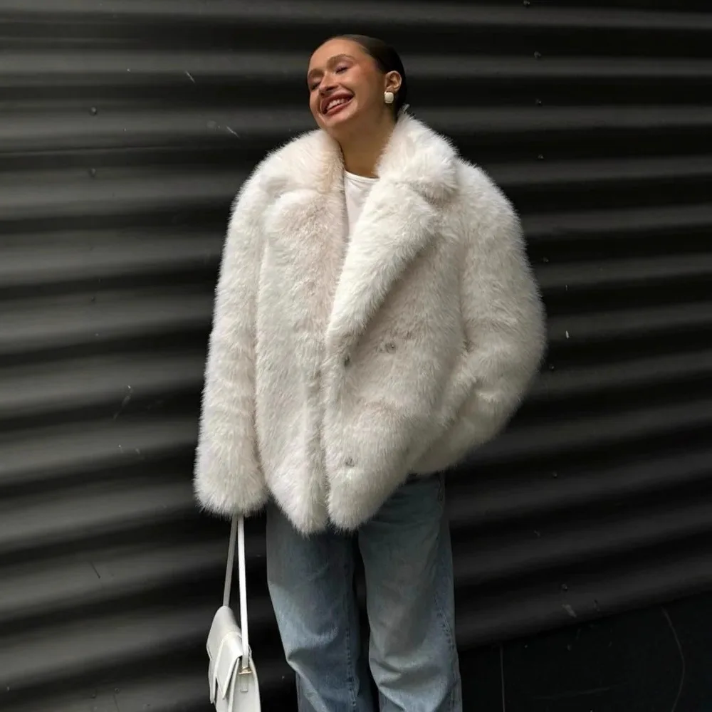 

2025 Luxury Brand Fashion Women Faux Fur Coat Jacket Chic Girls Autumn Winter Fox Fur Oversized Warm Female Plush Outerwear