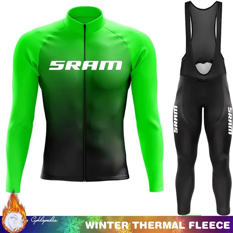 

Winter Thermal Fleece Cycling Jersey Triathlon SRAM Bib Men's Clothing Man Set Sportswear Suit Clothes Bicycle Retro Bicycles