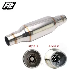 Universal Car Stainless Steel Silver Exhaust Muffler silenc er 51mm Straight Muffler Resonator pipe Quiet Sound