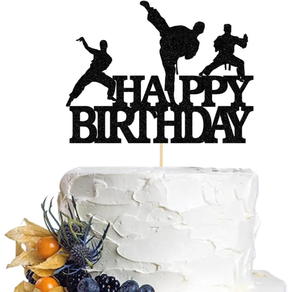 Karate Happy Birthday Cake Topper, Geburtstags- und Jubiläumsaufkleber im Taekwondo-Stil – Detail 3