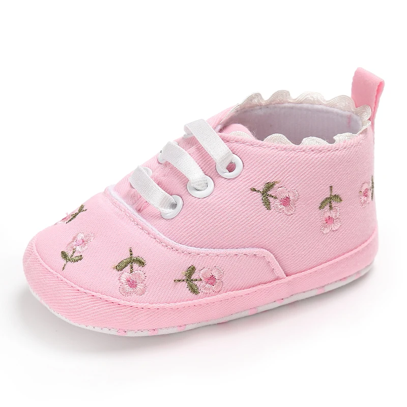 Baby Girl Shoes Newborn Canvas Embroidered Casual Soft Sole Toddler Walker Shoe