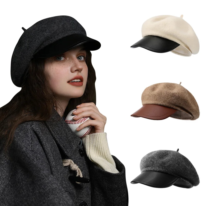 

New Wool Berets for Women Autumn Winter Keep Warm Windproof Thicken Beret Hat Retro Painter Hat Japanese Versatile Octagonal Hat