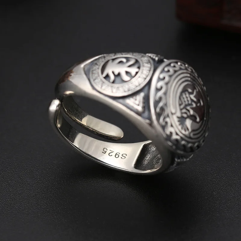 Factory wholesale S925 sterling silver ornament fashion special national style Indian ring trendy Thai silver men's ring view 4