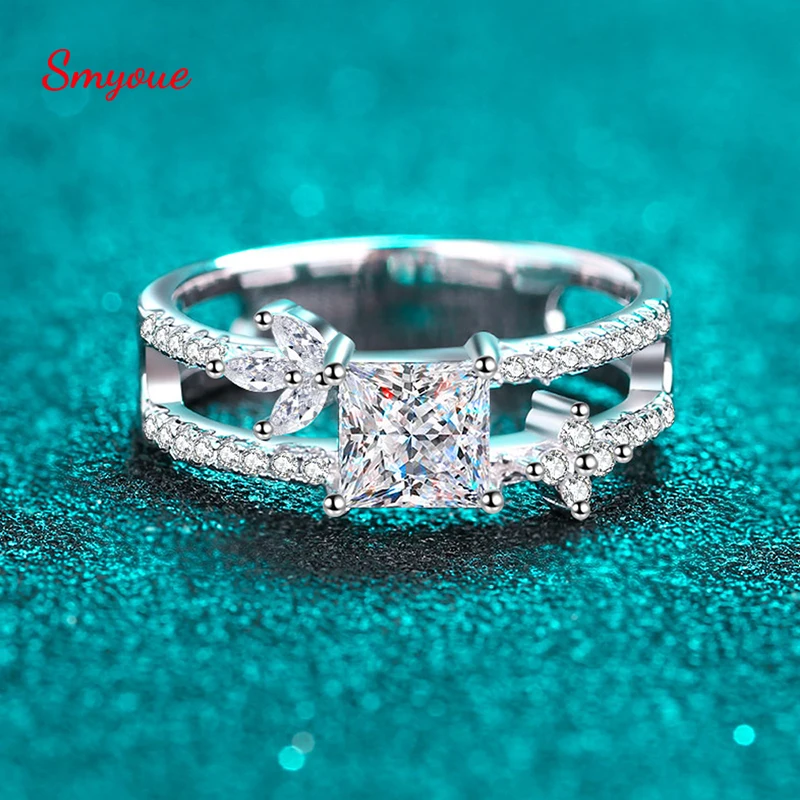 

Smyoue 1ct Princess Cut Moissanite Wedding Ring for Women Bridal Sets White Gold Solid Silver Band Lab Diamond Luxury Jewelry