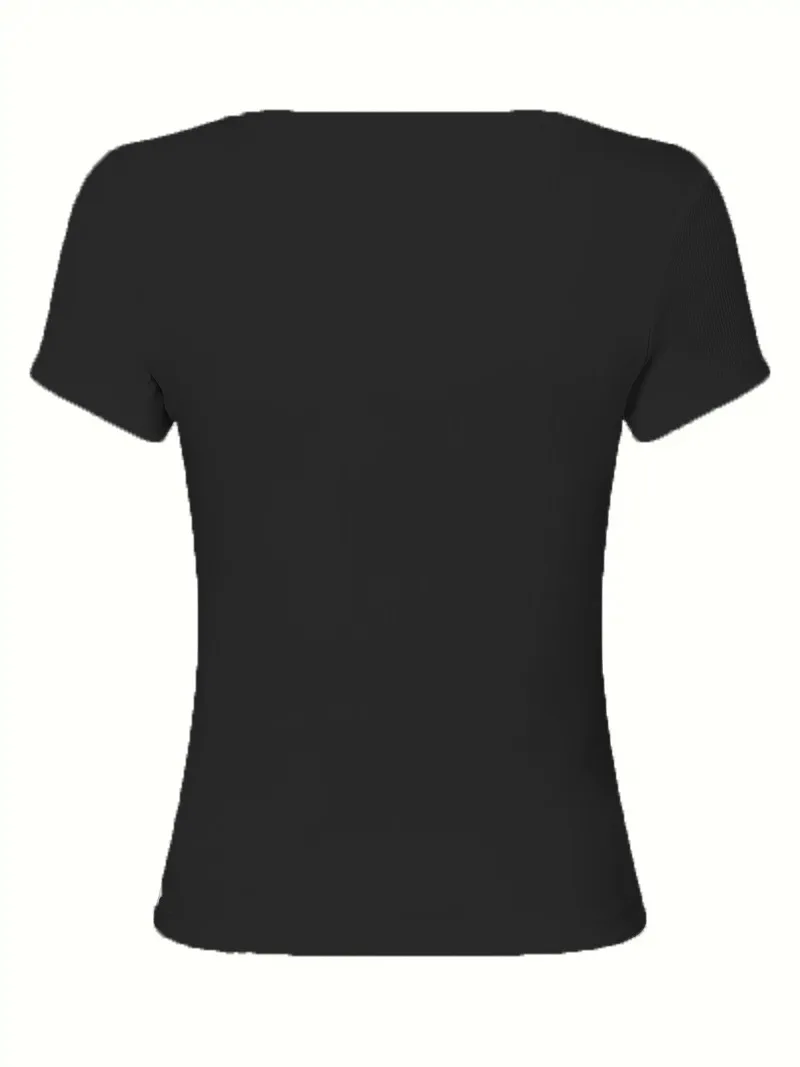 Neue Frühling-Sommer-Damenblusen, Elegante Einfarbige Rundhals-Kurzarm-Tops mit Knöpfen – Detail 11