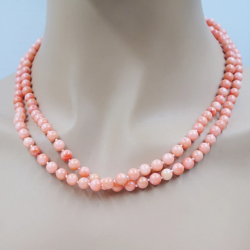 2 rows of 6MM natural orange coral necklace. Women's Party Elegant Jewelry