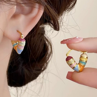 Colorful Heart Drop Earrings for Women Exquisite Sweet Pink Hoop Earrings Simple Cute Romantic Drop Glaze Versatile Jewelry Gift