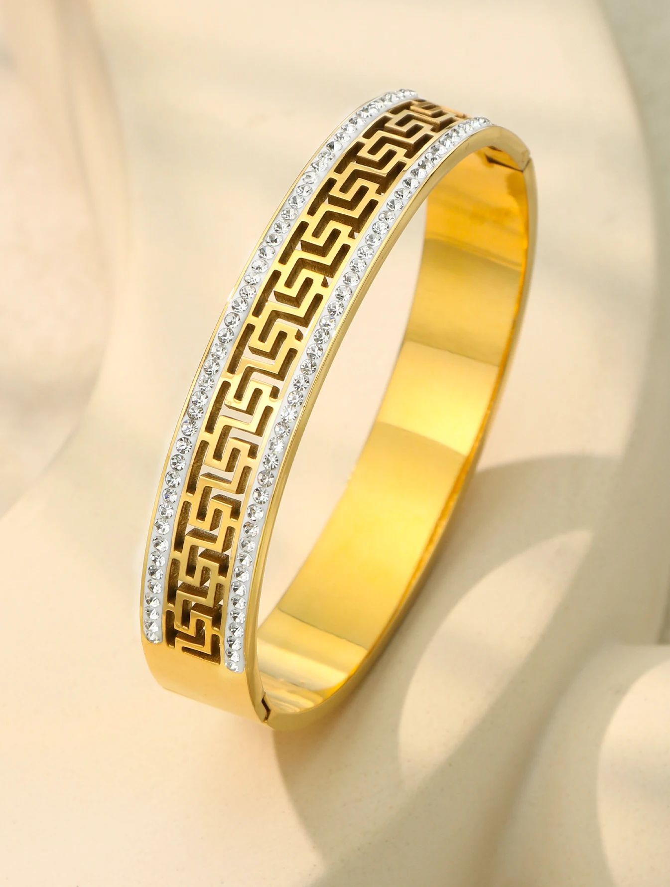 1Piece Top Quality Hollow Roman Numeral bangles For Men Women Classic Fashion Double Row Zircon Stainless Steel bracelet Jewelry