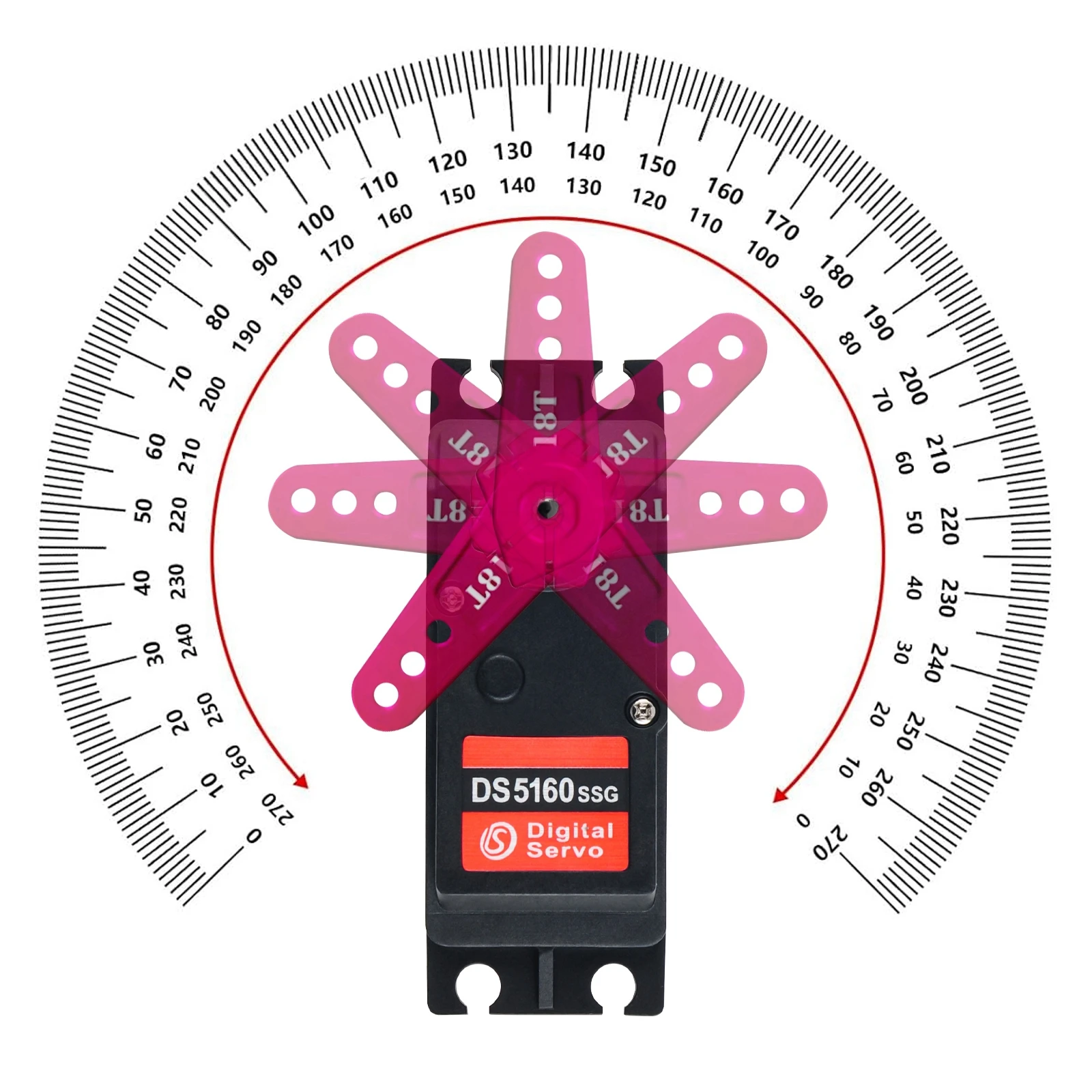 DS5160 Servo digitale ingranaggio in acciaio ad alta velocità programmabile 60KG 180/270 gradi 7,4 V impermeabile con servo braccio 18T per auto robot RC