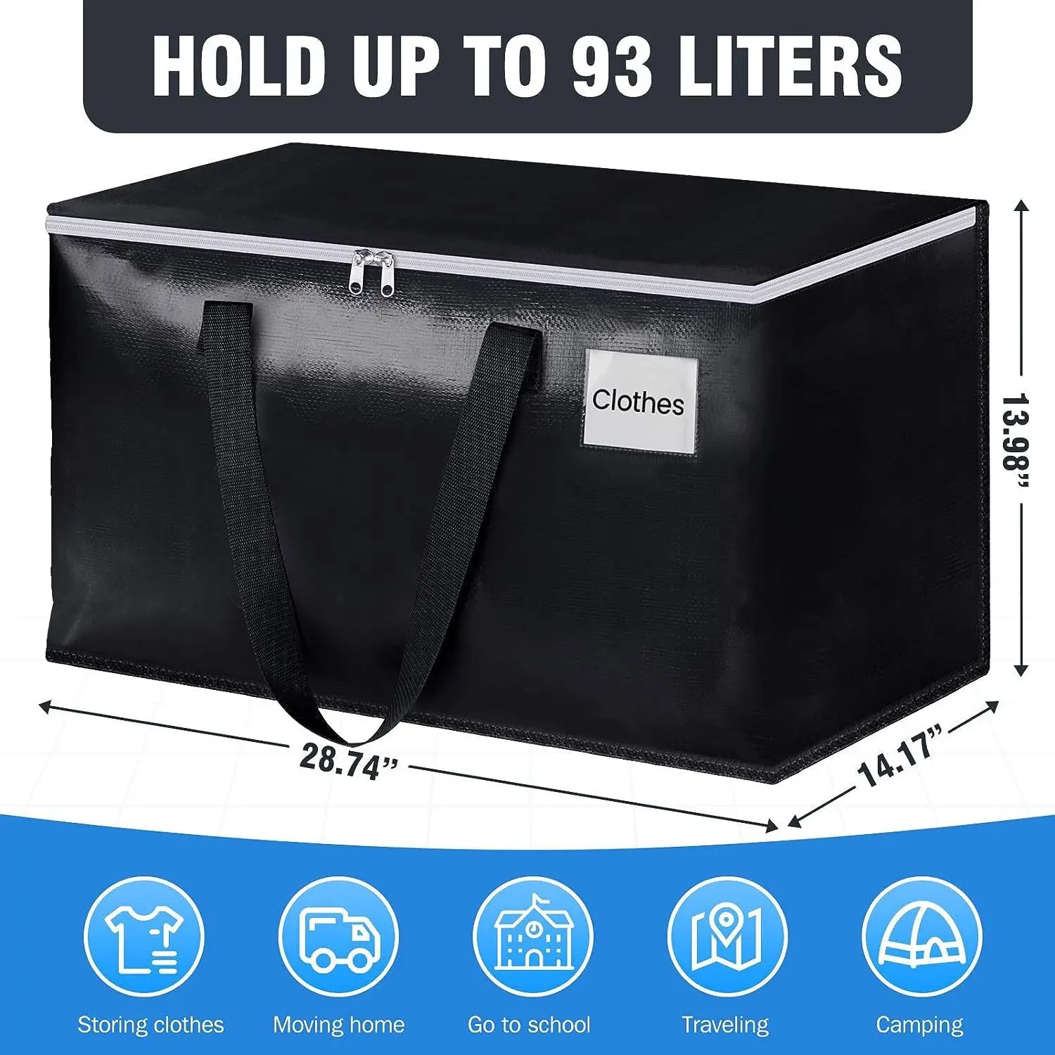Foldable Waterproof Large Capacity Storage Bag 93 Liter With Hand Strap For Moving Packing Camping Travel Outdoor Clothes