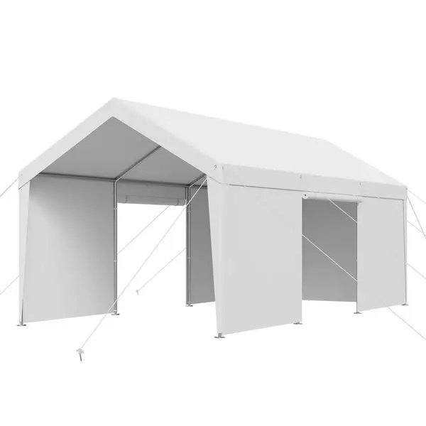 

Автомобильный навес Carport 10x20 футов, сверхмощный уличный автомобильный навес с боковыми стенками, белый