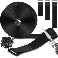 1-5Meters Adjustable Fastening Hook And Loop Straps With Buckles Free Cut Length Cord Straps For Sewing And Cable Wire Manageme