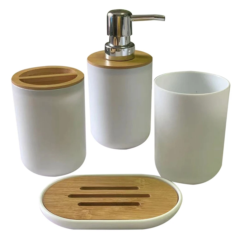 Bathroom Accessories Set Soap Dispenser Bottle Dish Washroom Toothbrush Holder Cup Suit White