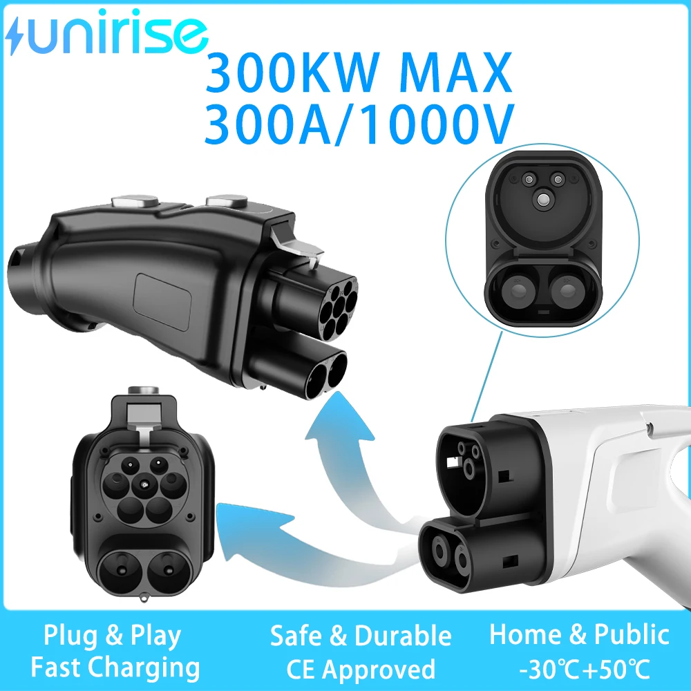 Unirise ccs2 para gbt ev adaptador 1000v 300kw dc conversor de carregamento rápido ccs carregador ccs2 compatível com adaptador de carro elétrico gbt