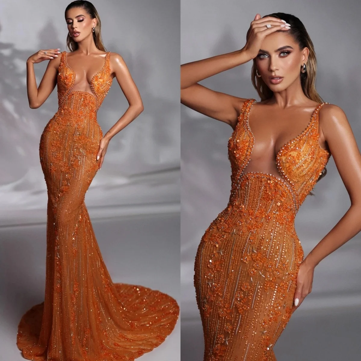 Vestido de fiesta de lentejuelas elegante, tirantes finos, vestidos de noche de sirena con cuentas, sin mangas, vestido de fiesta para ocasiones formales personalizado