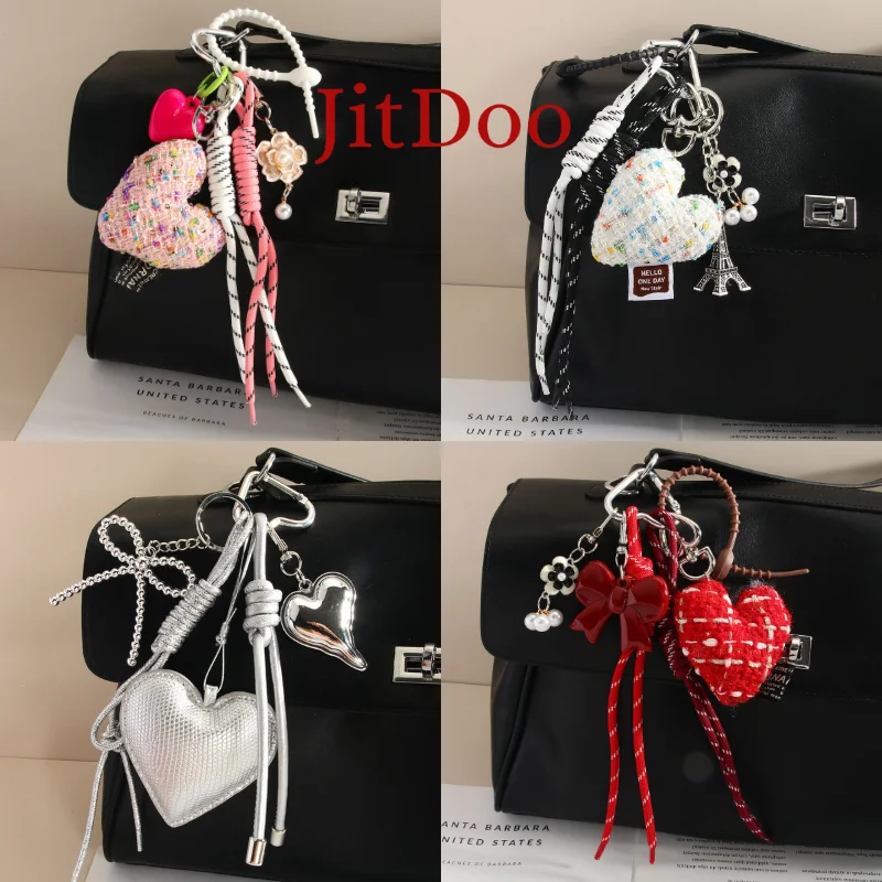 

JitDoo Y2K Korean Hand Made Love Heart Backpack Key Chain Bowknot Keychain for Women Girl Bow Pendant Bag Decoration Accessories