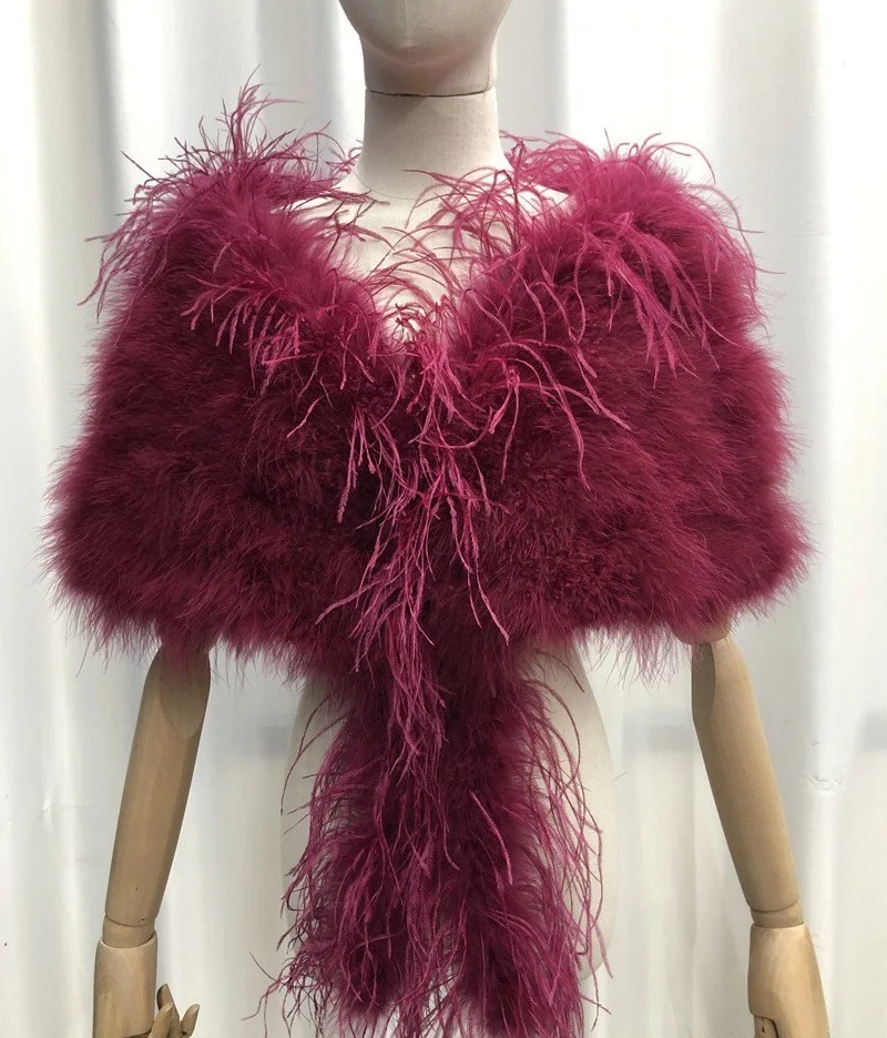 New Real Genuine Ostrich Feather Wraps and Shawls Bridal Wedding Fur Stole Winter Fluffy Cape for Bridesmaids