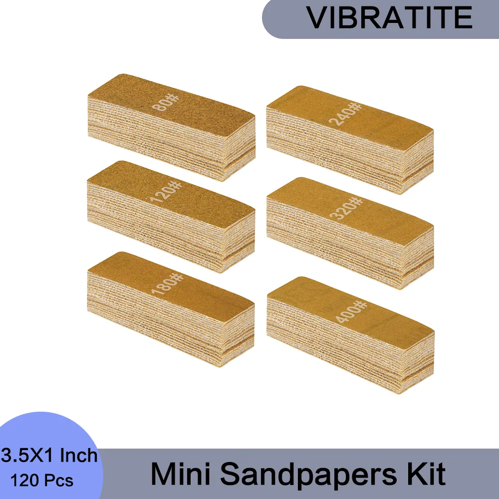 3.5X1 Inch Mini Sandpapers Kit 120 Pcs Micro Sand Paper Assorted 80/120/180/240/320 Grit for Polishing and Sandning Tight Spaces