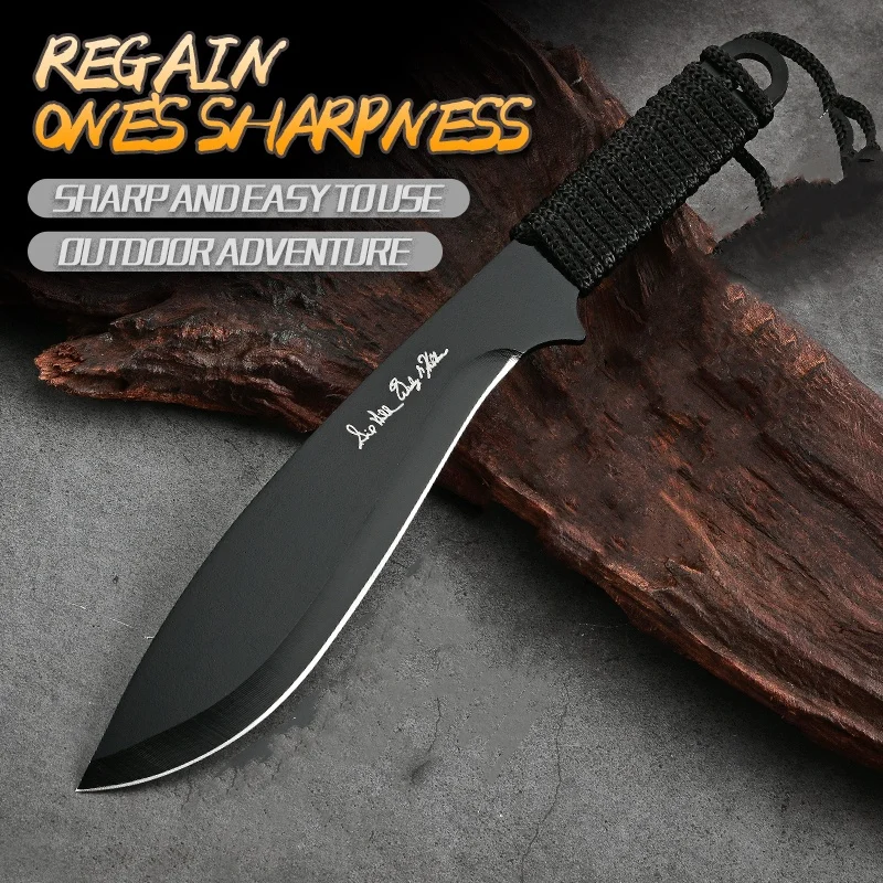 Straight outdoor knives are convenient to carry with you. Small straight knives are made of nylon rope and woven with handles fo