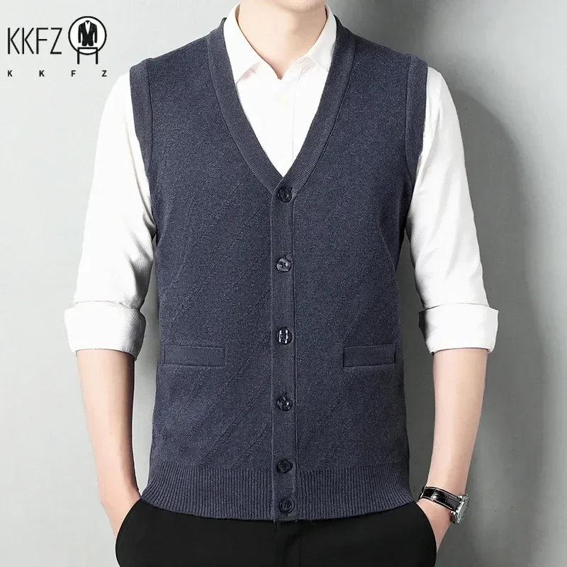 Men's Thickened Casual Sweater Tank Top Autumn and Winter Warm Men's Cardigan Tank Top