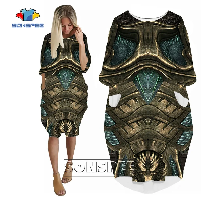 SONSPEE New Armor Military Women's Dress Cool Vintage Breathable Clothing Loose Long Sleeve Hip Hop Classical Pocket Skirt