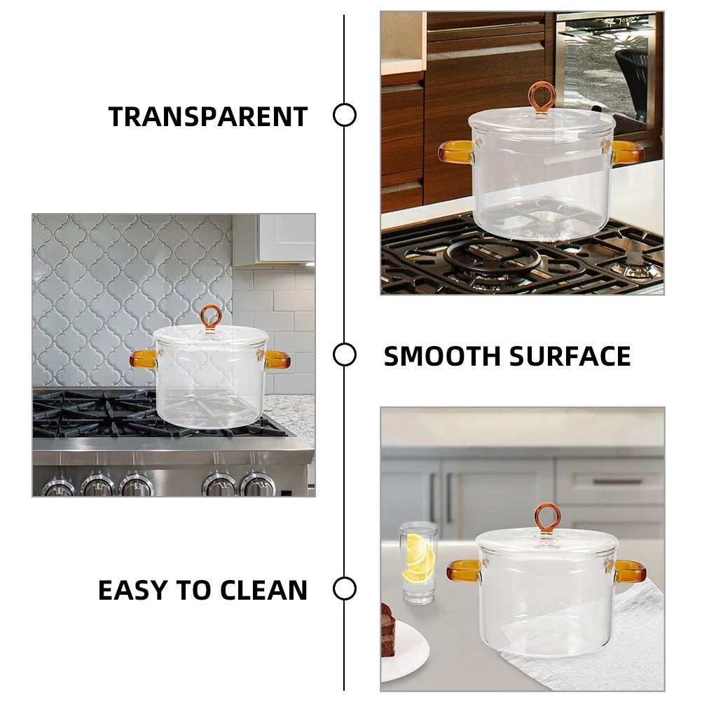 

Glass Cooking Pot Transparent Heat Resistant Stew Pot with Lid Double Handle Portable Kitchenware Microwave Oven Stew Cooker