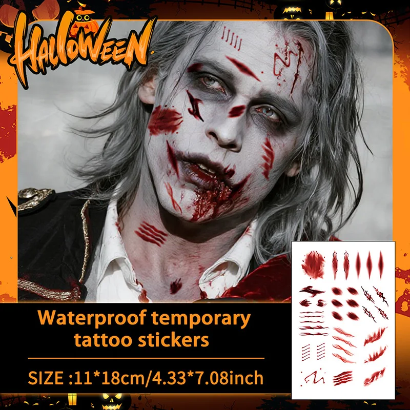 

1Pc Blood and Scar Halloween Horror Makeup, Temporary Tattoo Stickers, For Parties and Halloween Role-playing, For Face, Arm