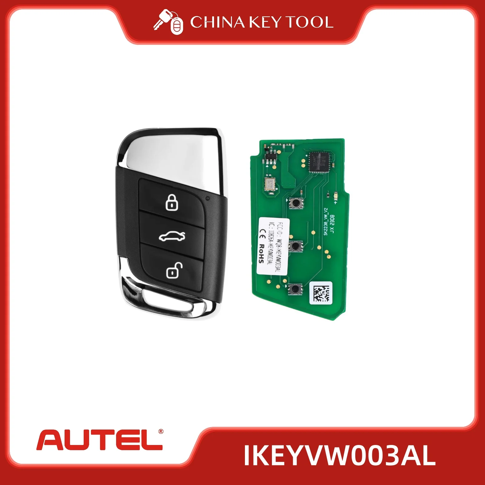 

1PCS Autel IKEYVW003AL VW003AL Universal Smart Remote Key 3 Buttons for Volkswagen For Autel Smart Key For KM100 IM508 IM608 KM1