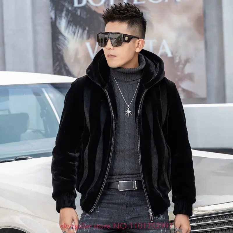 2022 Men Autumn Winter New Fashion Short Hooded Jackets Male Genuine Lamb Fur Coats Men Warm Sheep Shearing Outerwear N29