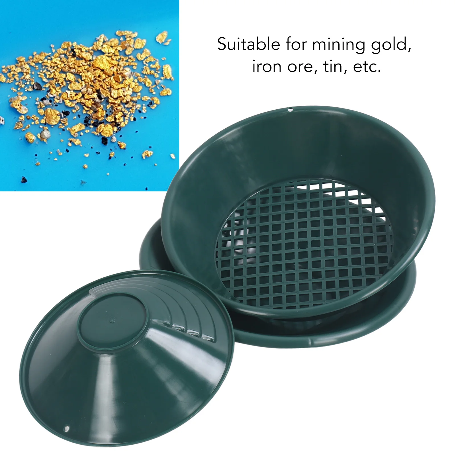 3PCS Gold Panning Pan ABS Plastic Gold Washing Pan Kit Hand Operated Round Gold Dredging Prospecting Tools