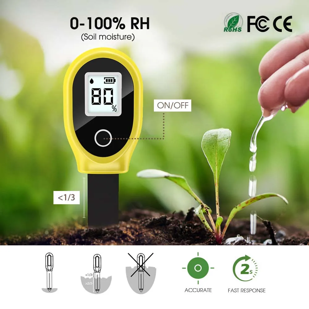 1pcs 0-99% Soil Moisture Meter Accurate Moisture Detector Agriculture Garden Lawns Greenhouse Potted Plants Battery NOT Included